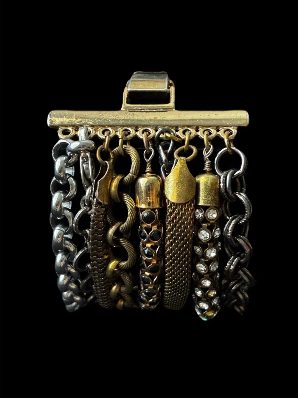 Mixed-Metal Multi-Strand Industrial Glam Cuff Bracelet